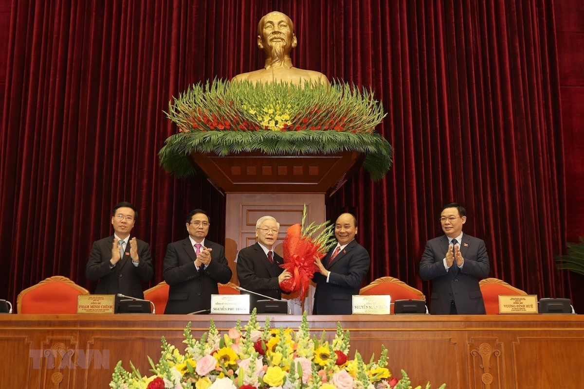 Tổng Bí thư Nguyễn Phú Trọng tiếp tục tái đắc cử nhiệm kỳ khóa XIII. Ảnh: TTXVN
