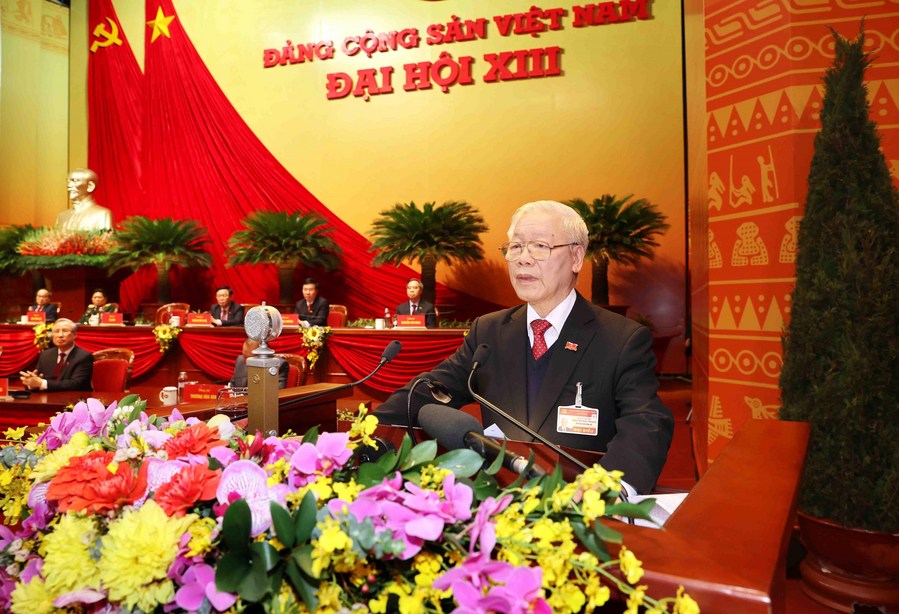 Tổng Bí thư, Chủ tịch nước Nguyễn Phú Trọng phát biểu tại phiên bế mạc Đại hội. (Ảnh: Tân Hoa Xã)