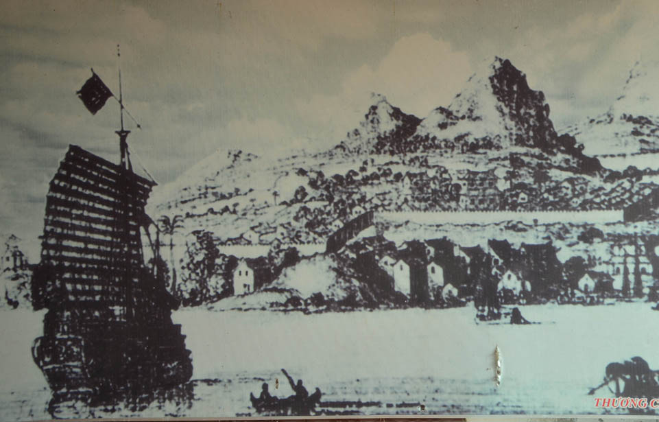 Bức tranh phác hoạ bến Cái Làng thuộc Thương cảng cổ Vân Đồn.