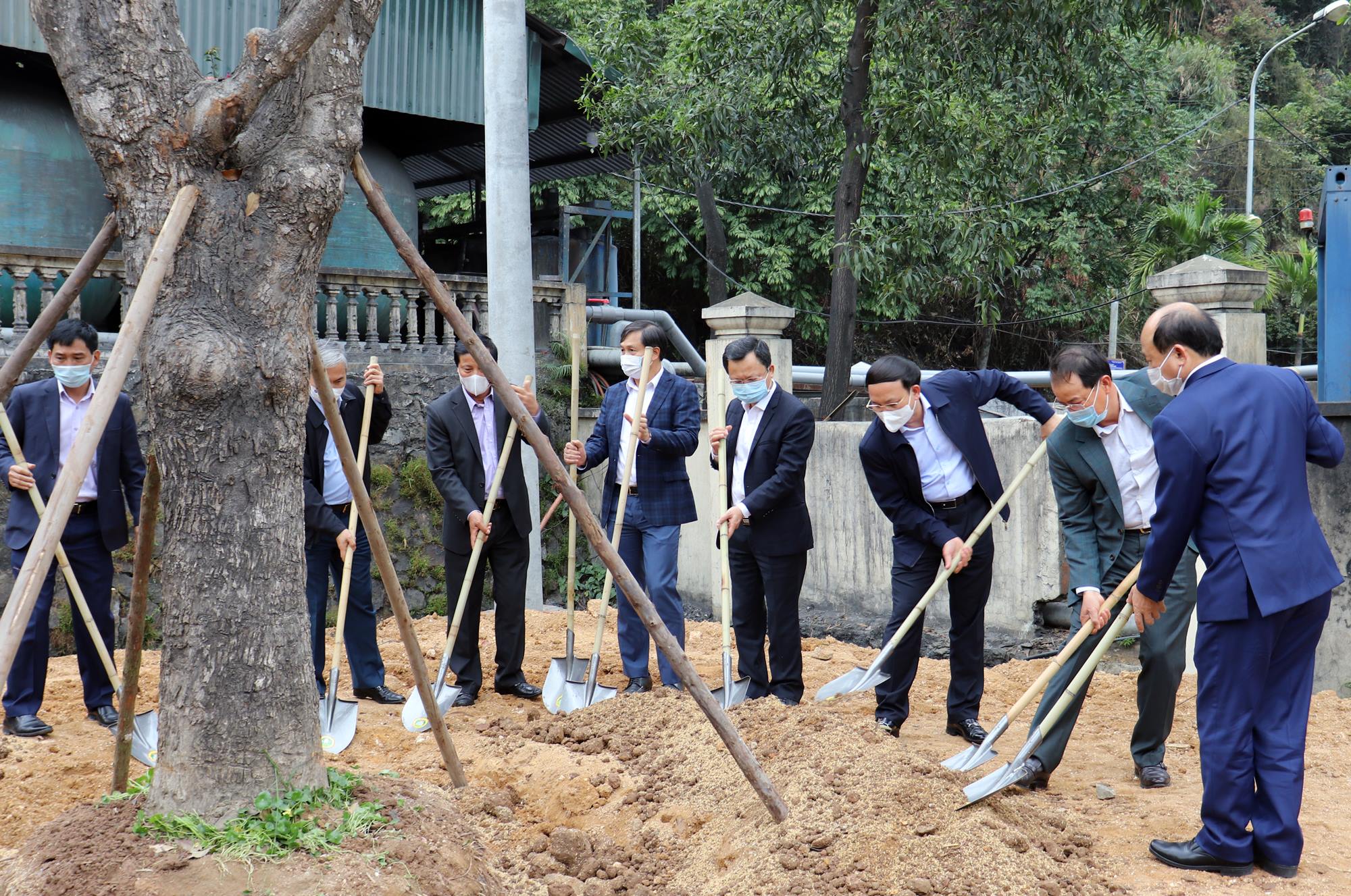 Các đồng chí lãnh đạo tỉnh trồng cây đầu năm tại Mặt bằng sản xuất Khu Giáp Khẩu, Công ty Than Hòn Gai.
