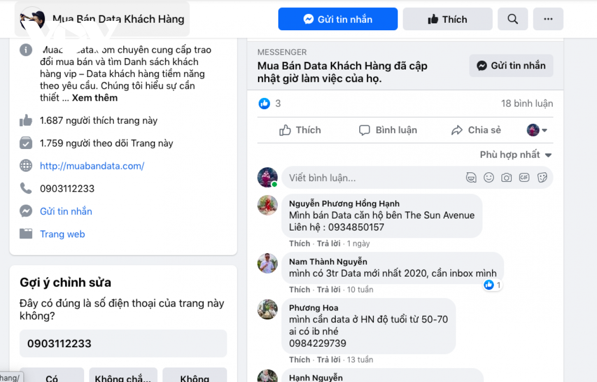 Công khai mua bán dữ liệu cá nhân tại một nhóm trên Facebook.