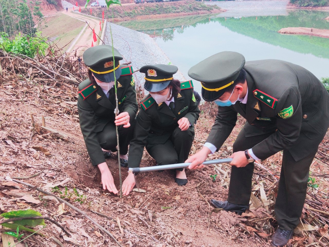 Lực lượng Kiểm lâm huyện Ba Chẽ trồng cây đầu năm.