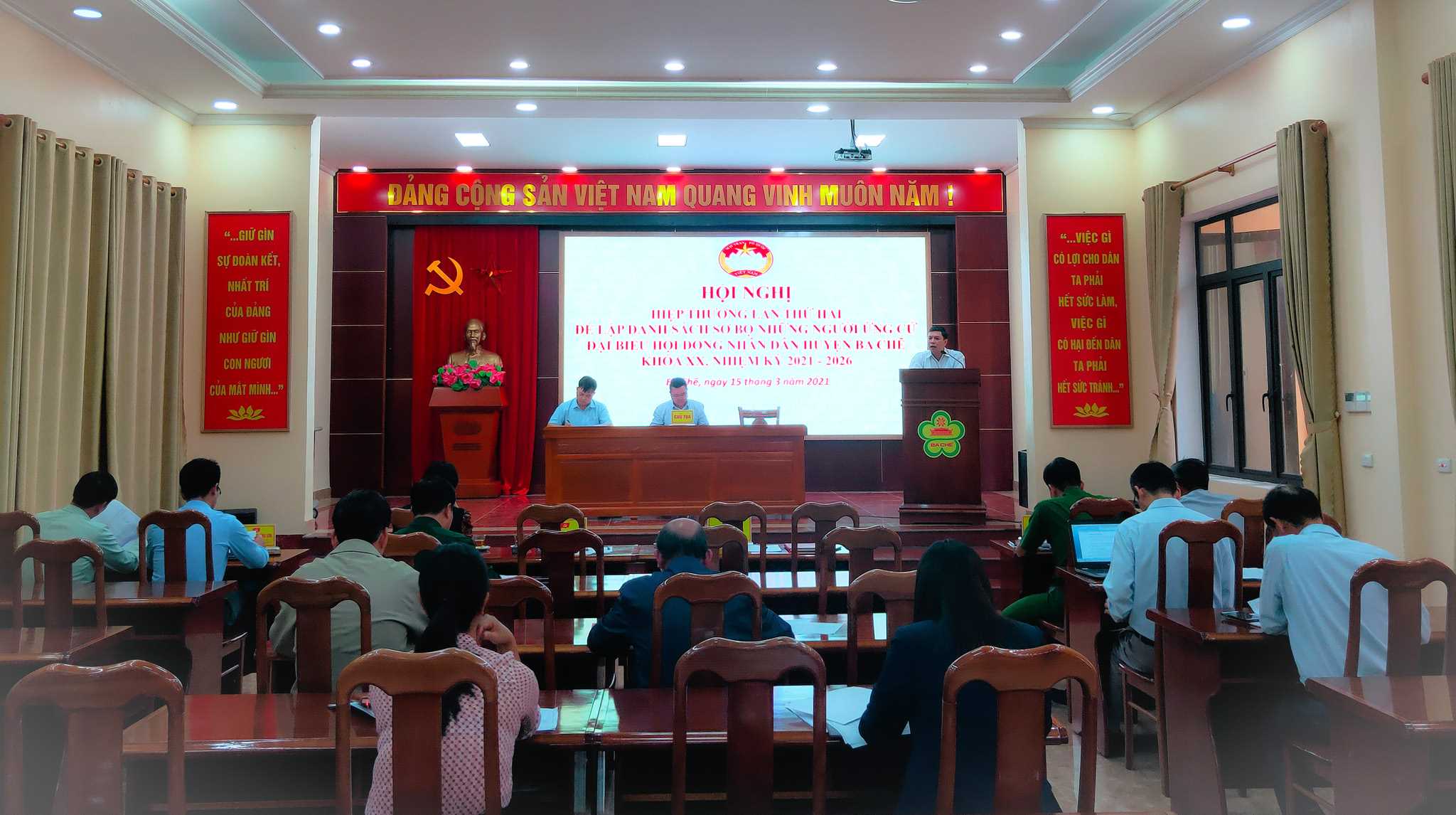 Ủy ban MTTQ huyện Ba Chẽ tổ chức hội nghị hiệp thương lần 2, ngày 16/3/2021. Ảnh: Trung tâm TT&VH Ba Chẽ.