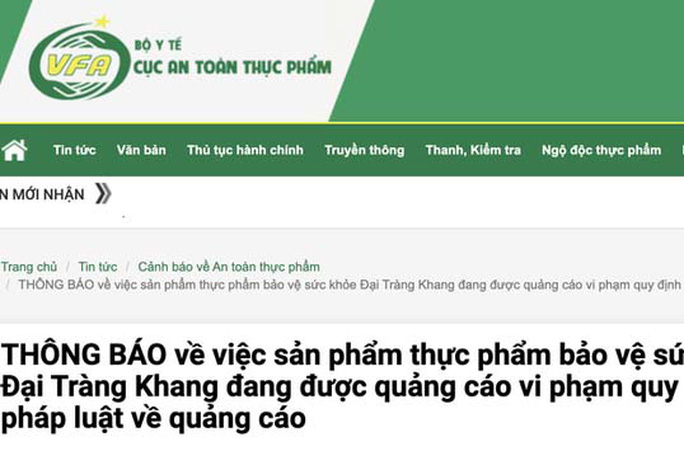 Thông tin cảnh báo người tiêu dùng về TPCN/TPBVSK vi phạm quảng cáo.