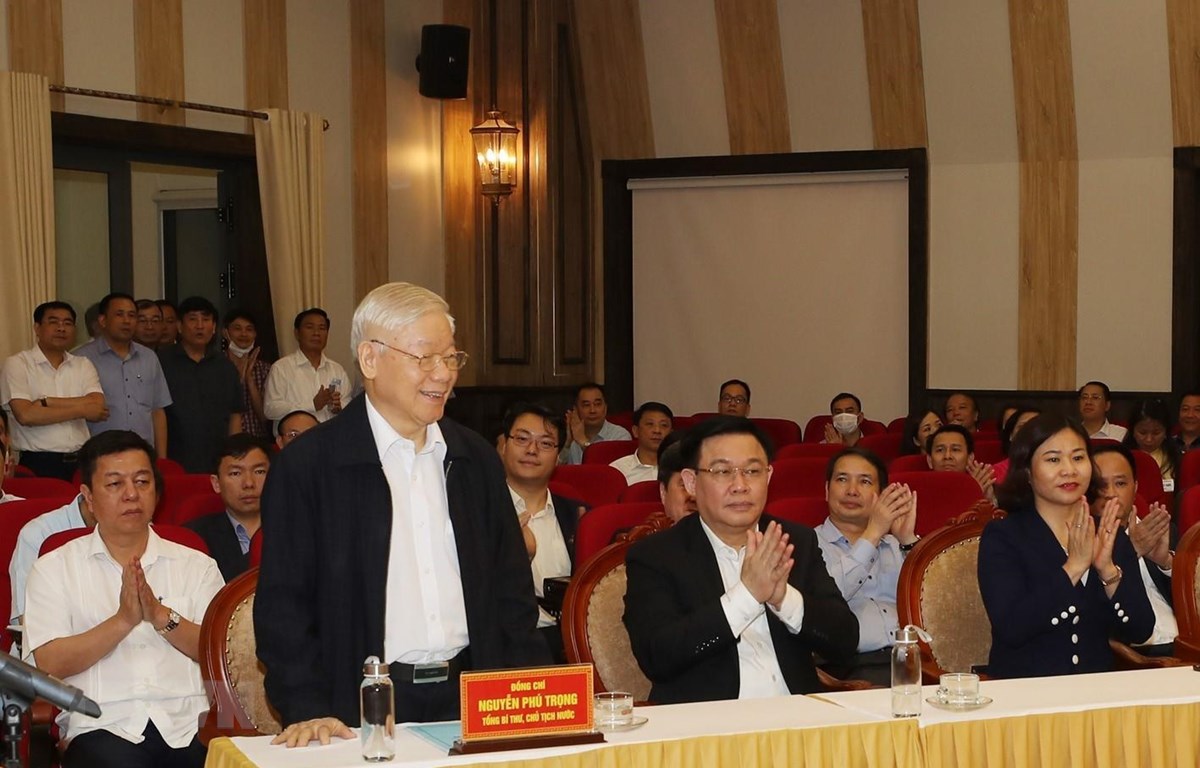 Tổng Bí thư, Chủ tịch nước Nguyễn Phú Trọng tại Hội nghị lấy ý kiến nhận xét và tín nhiệm cử tri nơi cư trú. (Ảnh: Trí Dũng/TTXVN)