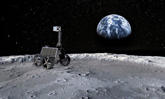 Mô phỏng robot thăm dò của UAE khám phá Mặt Trăng. Ảnh: MBRSO.