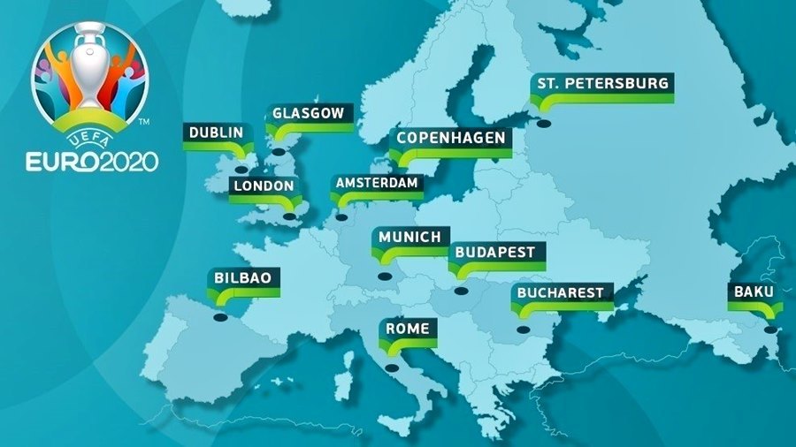 VCK EURO 2020 được tổ chức tại 12 thành phố của 12 quốc gia