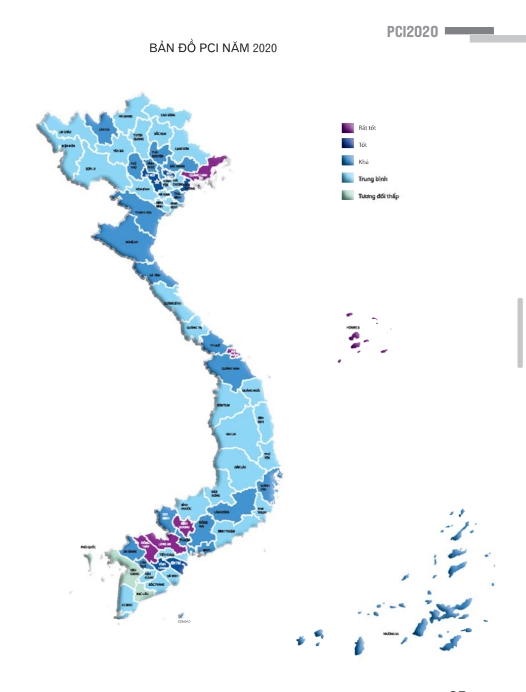 Bản đồ PCI năm 2020, Quảng Ninh nằm ở nhóm rất tốt.