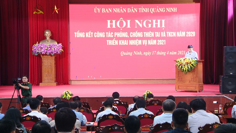 Quang Cảnh hội nghị tổng kết công tác phòng chống thiên tai, tìm kiếm cứu nạn tỉnh Quảng Ninh năm 2020