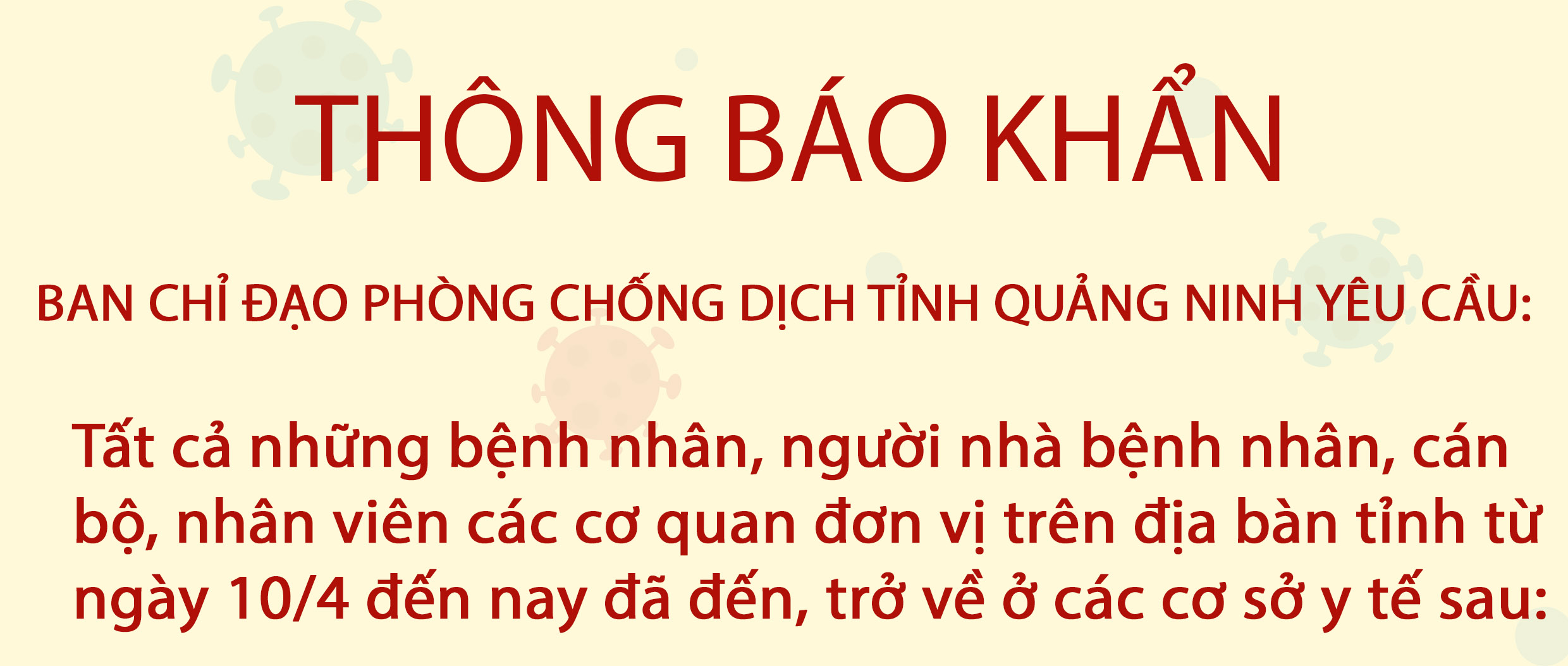 Thông báo khẩn của ban chỉ đạo phòng chống dịch tỉnh Quảng Ninh