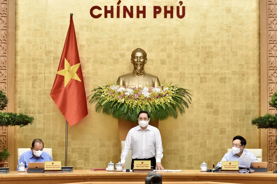 Thủ tướng Phạm Minh Chính chủ trì phiên họp Chính phủ thường kỳ tháng 4/2021. Ảnh: VGP/Nhật Bắc