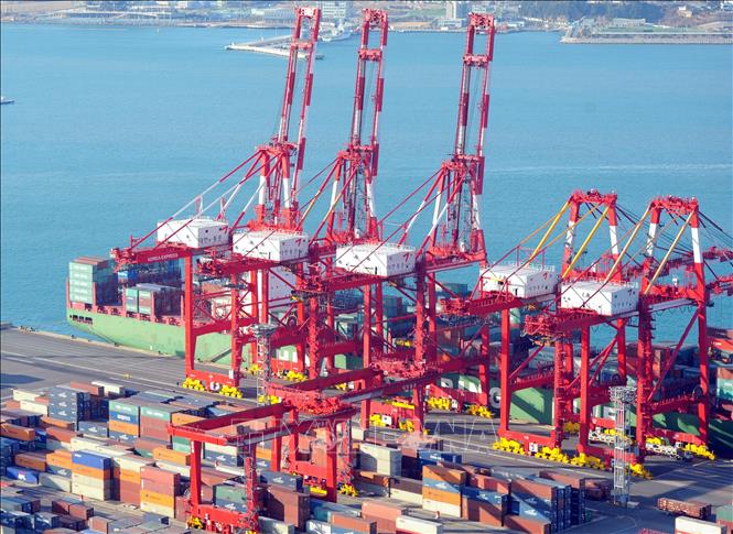 Cảng hàng hóa ở Busan, Hàn Quốc. Ảnh: AFP/TTXVN