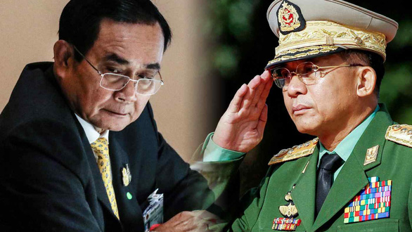 Thủ tướng Thái Lan Prayut Chan-o-cha (trái) và thống tướng Min Aung Hlaing của Myanmar - Ảnh: REUTERS
