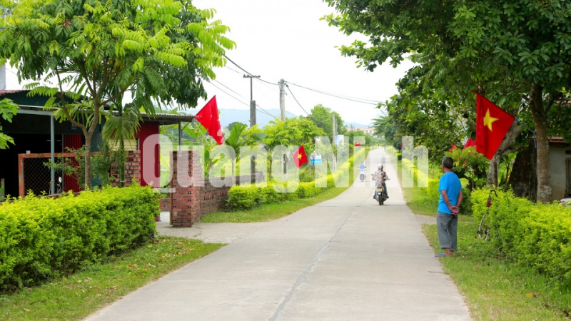 Tuyến đường hoa thôn Sán Xế Đông của xã NTM nâng cao Đông Ngũ, huyện Tiên Yên (9-2020). Ảnh: Thái Cảnh