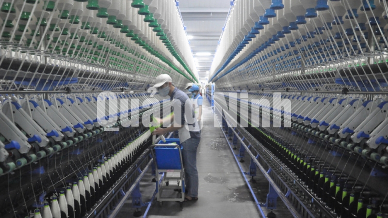 Sản xuất sợi tại phân xưởng kéo sợi số 1 của nhà máy sản xuất sợi Texhong Ngân Hà (2-2016). Ảnh: Thái Cảnh