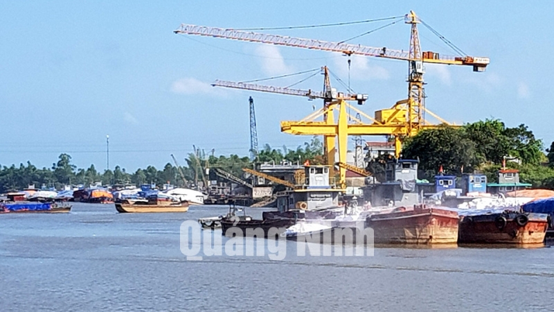 Bốc xếp hàng hóa xuất khẩu trên sông Ka Long (5-2018). Ảnh: Thái Cảnh