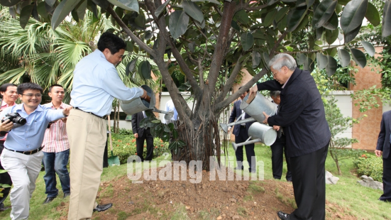 Tổng Bí thư Nguyễn Phú Trọng trồng cây lưu niệm tại khuôn viên của Vinacomin.