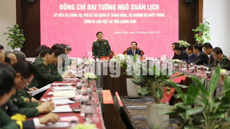 Đại tướng Ngô Xuân Lịch phát biểu tại buổi làm việc với tỉnh Quảng Ninh (3-2019). Ảnh: Hồng Nhung
