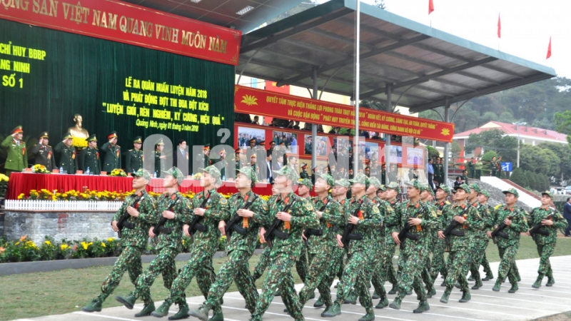Màn diễu binh của Đại đội Trinh sát, Bộ CHQS tỉnh tại lễ ra quân huấn luyện của Bộ CHQS tỉnh – BĐBP tỉnh năm 2018 (1-3-2018). Ảnh: Lưu Linh