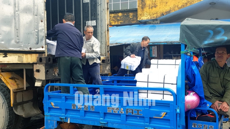 Bốc xếp hàng hóa xuất khẩu tại Cửa khẩu Bắc Phong Sinh (4-2019). Ảnh: Thái Cảnh