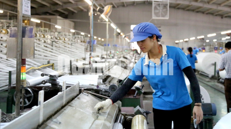 Sản xuất bao bì tại Công ty Vinanewtarp tại Khu công nghiệp Cái Lân (5-2018). Ảnh: Hùng Sơn