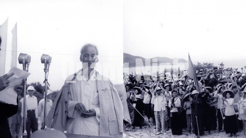 Nhân dân Cô Tô vui mừng chòa đón Chủ tịch Hồ Chí Minh tới thăm đảo (9-5-1961).