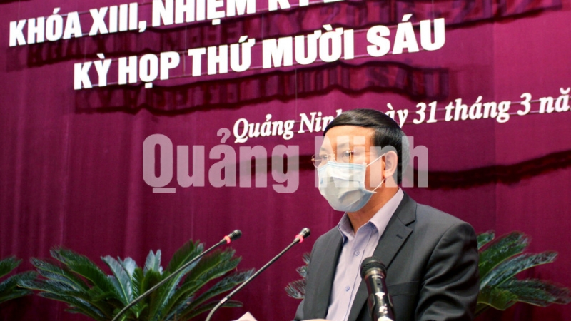 Đồng chí Nguyễn Xuân Ký, Bí thư Tỉnh ủy, Chủ tịch HĐND tỉnh, phát biểu khai mạc kỳ họp (3-2020). Ảnh: Thu Chung