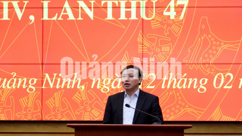Bí thư Tỉnh ủy Nguyễn Xuân ký phát biểu tại hội nghị (2-2020). Ảnh: Thu Chung