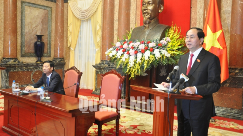 Chủ tịch nước Trần Đại Quang phát biểu chúc mừng Đoàn Đại biểu tỉnh Quảng Ninh và hai đơn vị ngành Than.