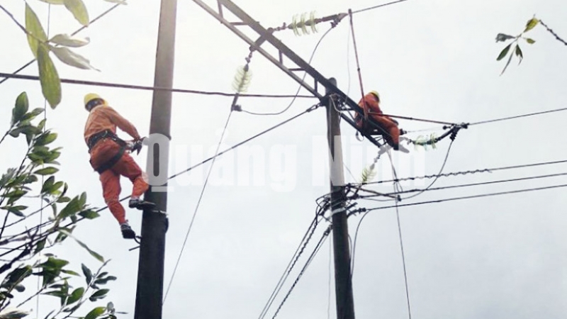 Phát quang hành lang an toàn lưới điện, đảm bảo an toàn trong mùa mưa bão (5-2019). Ảnh: Hữu Việt