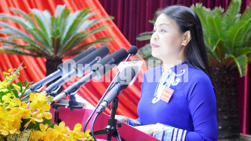 Đồng chí Nguyễn Thị Thu Hà, Ủy viên Trung ương Đảng, Chủ tịch Hội LHPN Việt Nam phát biểu tại đại hội.