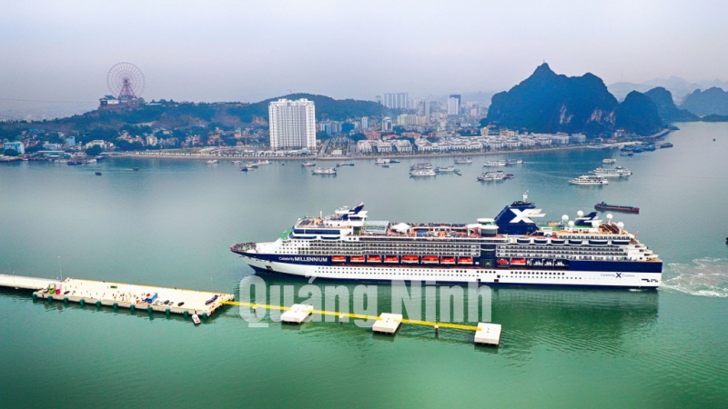 Tàu biển du lịch Celebrity Millennium cập Cảng tàu khách quốc tế Hạ Long (12-2018). Ảnh: Hùng Sơn