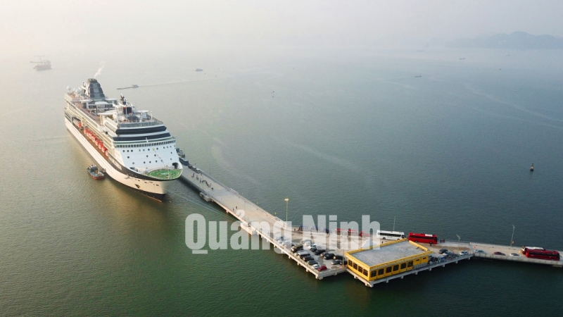 Tàu Celebrity Millennium thuộc hãng tàu biển Royal Caribbean Cruise Lines của Mỹ cập Cảng tàu khách quốc tế Hạ Long (11-2018). Ảnh: Đỗ Phương