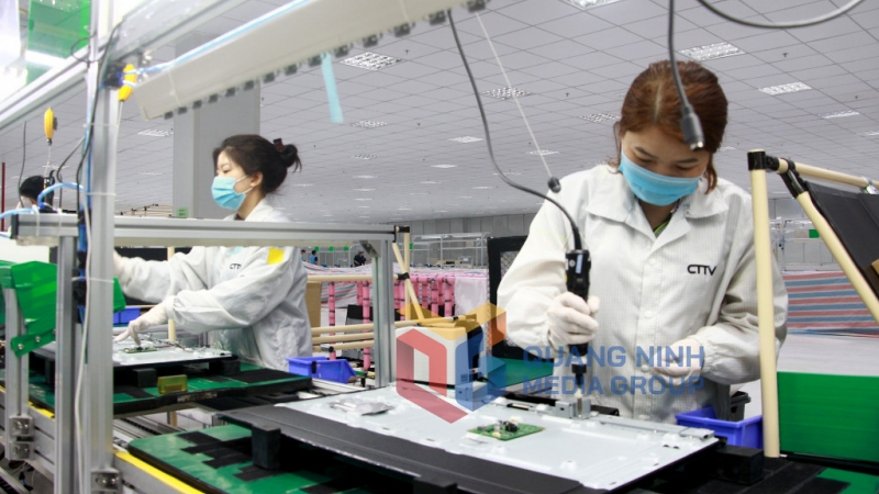 Sản xuất màn hình tinh thể lỏng công nghệ cao tại Nhà máy S-Việt Nam (KCN Đông Mai, TX Quảng Yên). Ảnh: Mạnh Trường