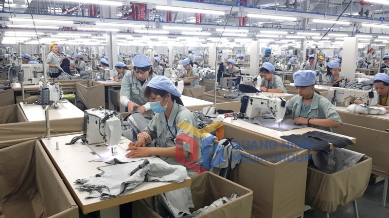 Sản xuất quần áo tại Công ty TNHH May mặc Hoa Lợi Đạt (Việt Nam) tại KCN Texhong Hải Hà (5-2018). Ảnh: Thái Cảnh