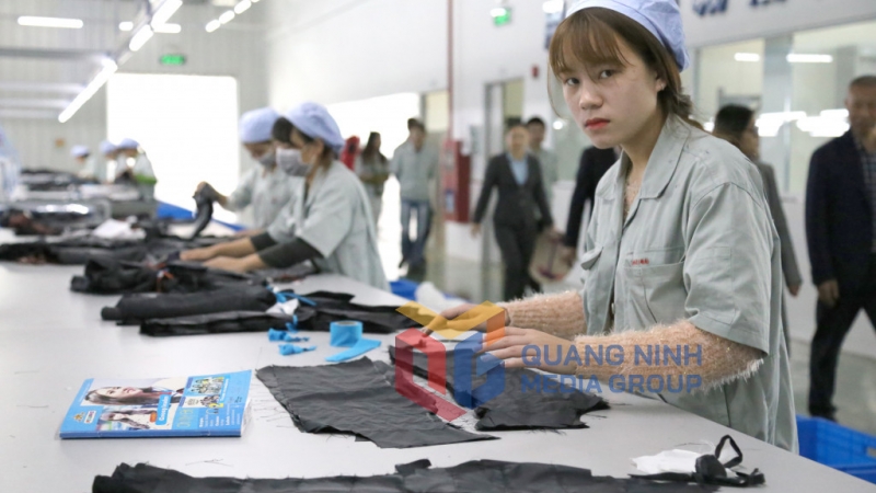 Sản xuất quần áo xuất khẩu tại Công ty TNHH Hoa Lợi Đạt Việt Nam (12-2018). Ảnh: Hữu Việt.