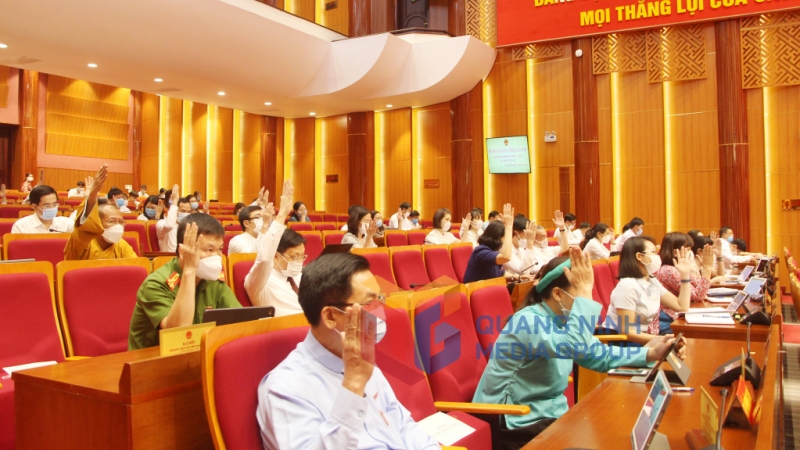 Các đại biểu biểu quyết thông qua các nghị quyết (8-2021). Ảnh: Thu Chung