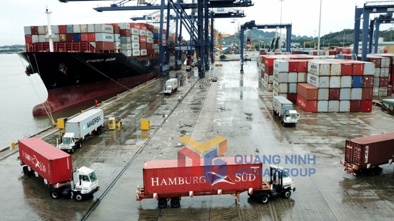 Hãng tàu MAERSK LINE thí điểm đưa tàu làm hàng container tại cảng CICT Cái Lân (10-2021). Ảnh: Đỗ Phương