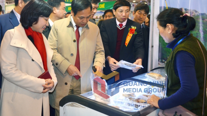 Các đại biểu tham quan gian hàng trưng bày sản phẩm tại Hội chợ OCOP Quảng Ninh lần thứ VI - năm 2018 của các địa phương (2-2018). Ảnh: Cao Quỳnh