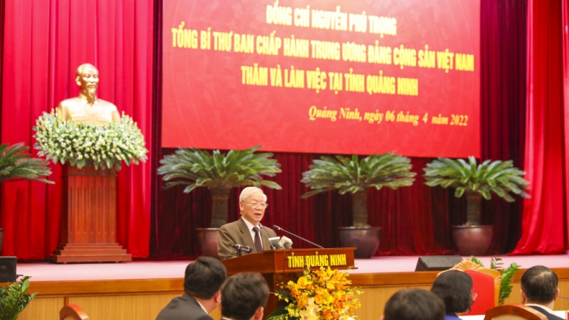 Tổng Bí thư Nguyễn Phú Trọng phát biểu tại buổi làm việc (4-2022). Ảnh: Hùng Sơn
