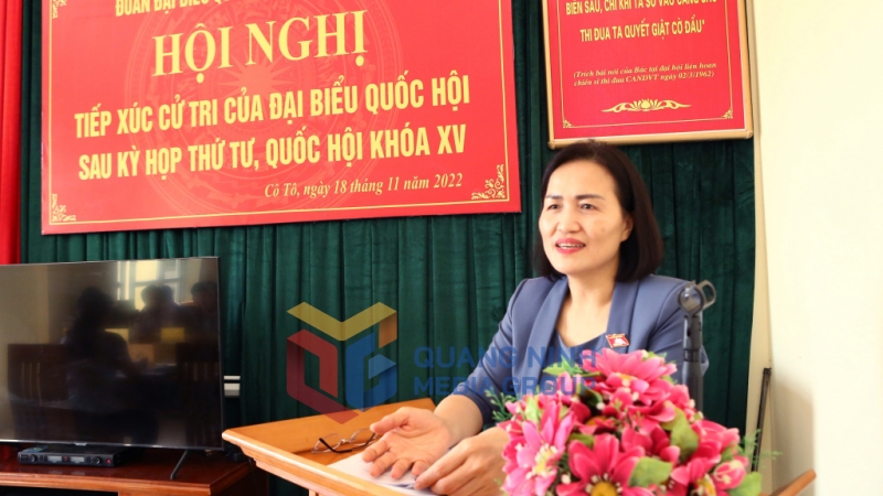 Đại biểu Quốc hội Trần Thị Kim Nhung phát biểu tại hội nghị (11-2022). Ảnh: Thu Báu (Trung tâm TT&VH Cô Tô)

