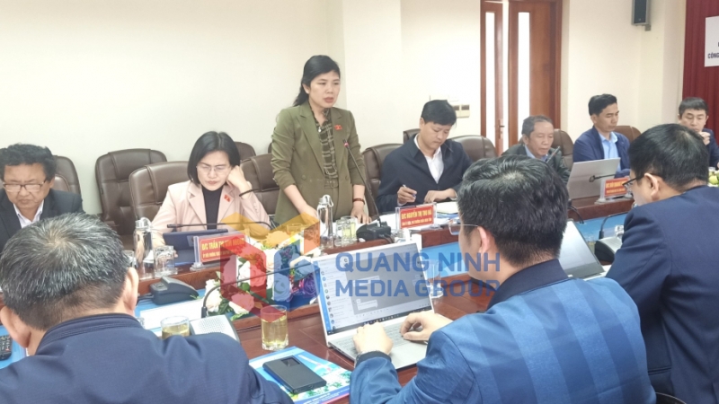 Đồng chí Nguyễn Thị Thu Hà, Phó Trưởng đoàn ĐBQH tỉnh phát biểu tại buổi làm việc với Công ty Nhiệt điện Uông Bí (2-2023). Ảnh: Thu Trang