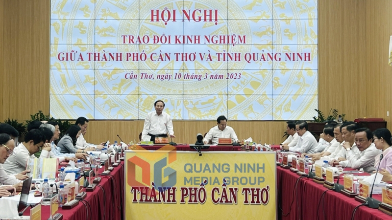 Quang cảnh buổi làm việc giữa BTV Tỉnh ủy Quảng Ninh và BTV Thành ủy Cần Thơ (3-2023). Ảnh: Thu Chung