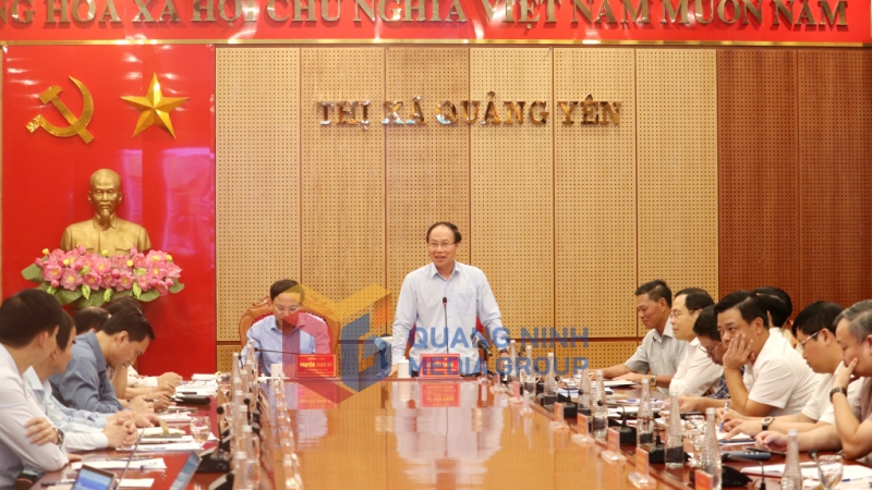 Đồng chí Lê Tiến Châu, Ủy viên Trung ương Đảng, Bí thư Thành ủy Hải Phòng, phát biểu tại buổi làm việc (7-2023). Ảnh: Thu Chung