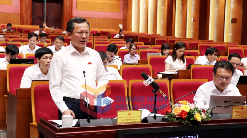 Đại biểu Cao Tường Huy, Quyền Chủ tịch UBND tỉnh, Tổ đại biểu Vân Đồn - Cô Tô, phát biểu thảo luận tại Tổ số 3.
