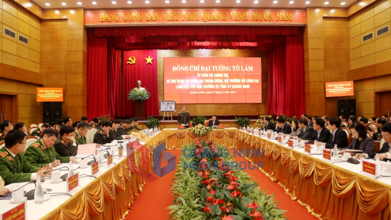 2024-03_Bộ trưởng Bộ Công an Tô Lâm làm việc với Ban Thường vụ Tỉnh ủy Quảng Ninh. Ảnh: Thu Chung