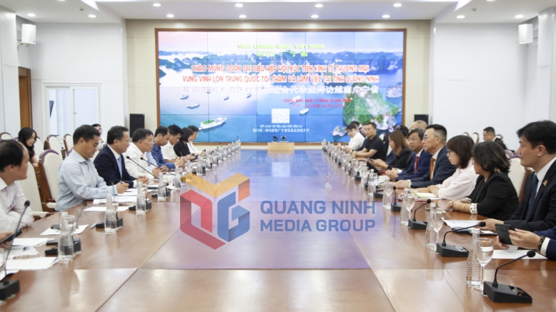 Quang cảnh buổi tiếp xã giao Đoàn Hiệp hội Xúc tiến kinh tế thương mại Vùng vịnh lớn Trung Quốc (10-2024). Ảnh: Thành Công