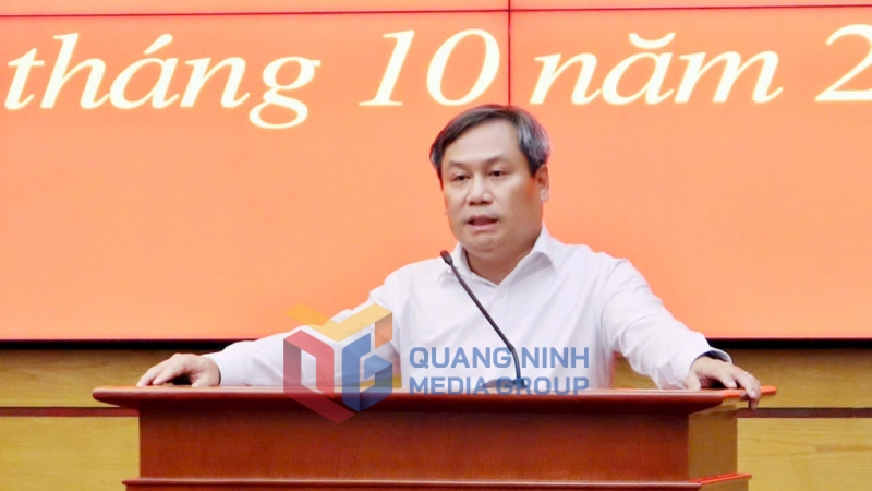Đồng chí Vũ Đại Thắng, Ủy viên BCH Trung ương Đảng, Bí thư Tỉnh ủy phát biểu kết luận hội nghị (10-2024). Ảnh: Trúc Linh
