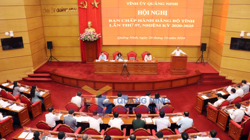 Quang cảnh hội nghị Ban Chấp hành Đảng bộ tỉnh lần thứ 57 (10-2024). Ảnh: Trúc Linh