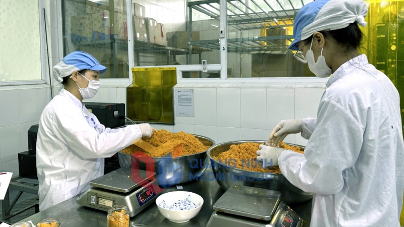 Nhân viên Công ty TNHH Sản xuất và Thương mại thủy sản Quảng Ninh đóng gói sản phẩm (11-2024). Ảnh Cao Quỳnh